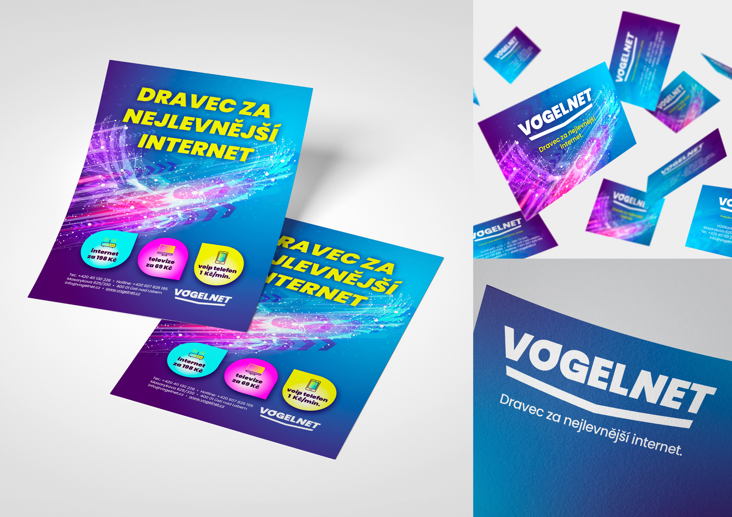 Vogelnet - vizuální styl, firemní identita, design letáku, grafika vizitek, tvorba loga - 01/2020